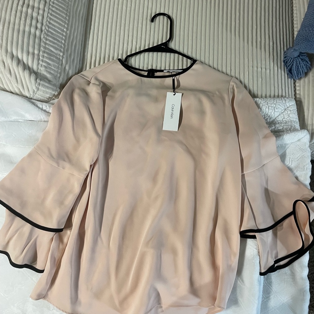Calvin Klein Women's Blush Blouse with Black Accents